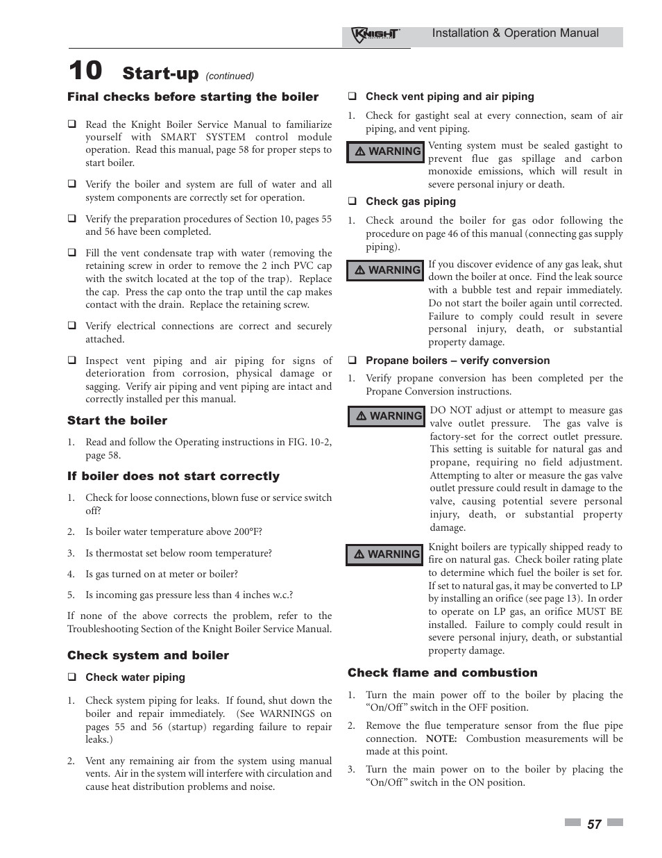 Start-up | Lochinvar KBII-I-O REV C 81 - 286 User Manual | Page 57 / 80