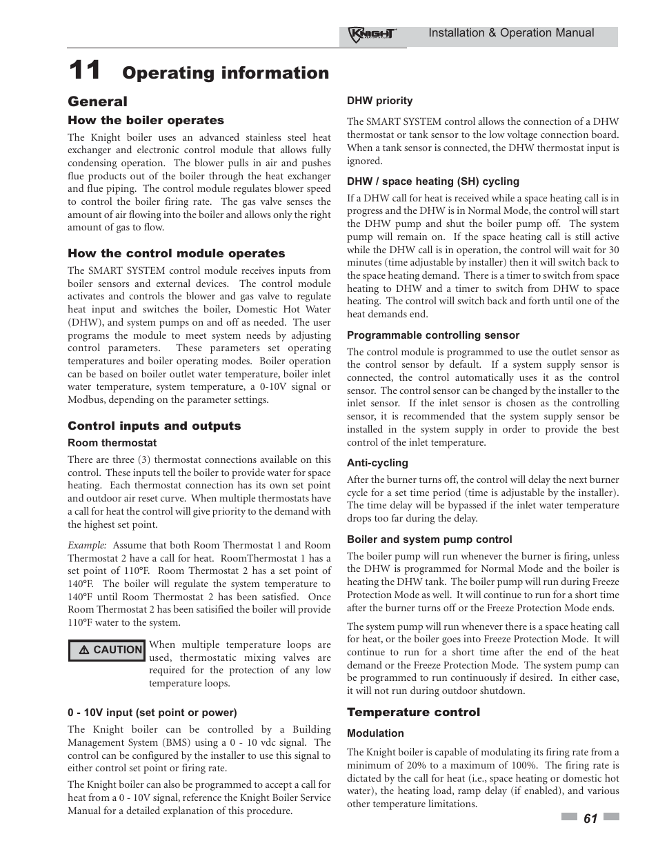 Operating information, General | Lochinvar KBII-I-O REV C 81 - 286 User Manual | Page 61 / 80