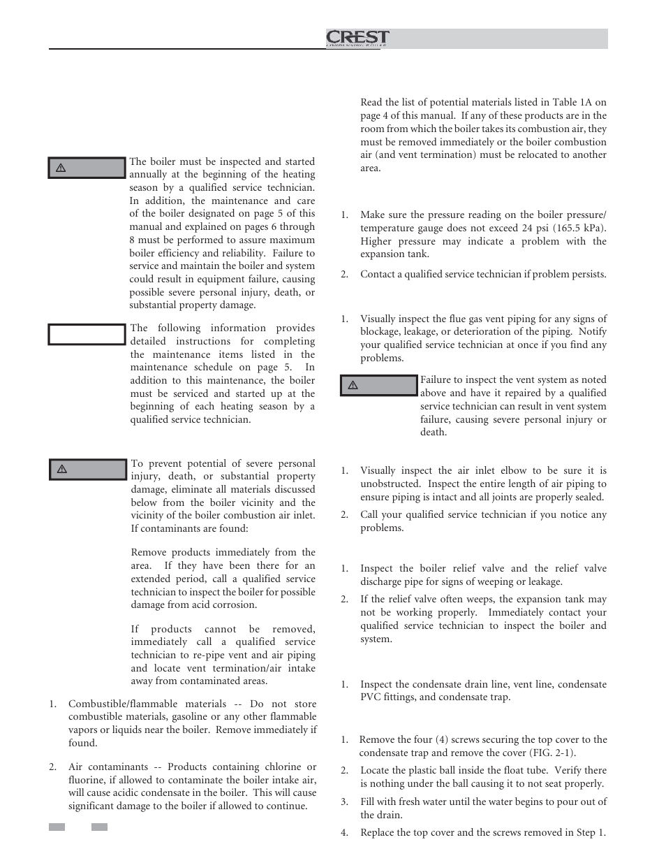 Maintenance schedule, Maintenance procedures | Lochinvar Condensing Boiler 5 User Manual | Page 6 / 12