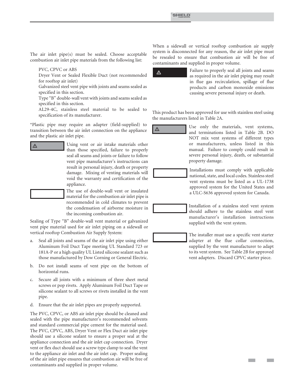 General, Venting | Lochinvar Shield SNR200-100 User Manual | Page 19 / 76
