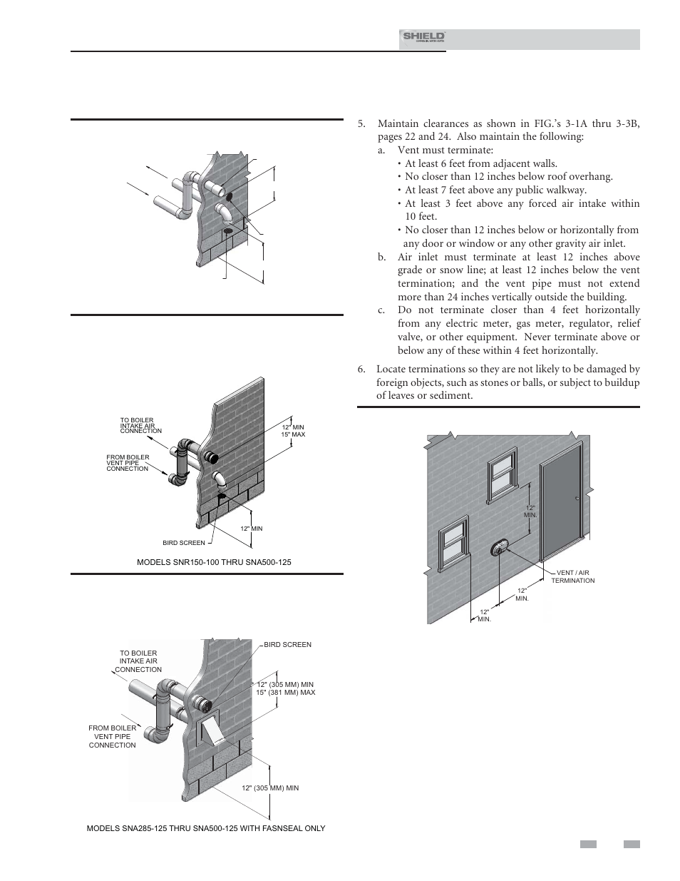 Sidewall direct venting, Vent/air termination – sidewall, Installation & service manual | Lochinvar Shield SNR200-100 User Manual | Page 23 / 76