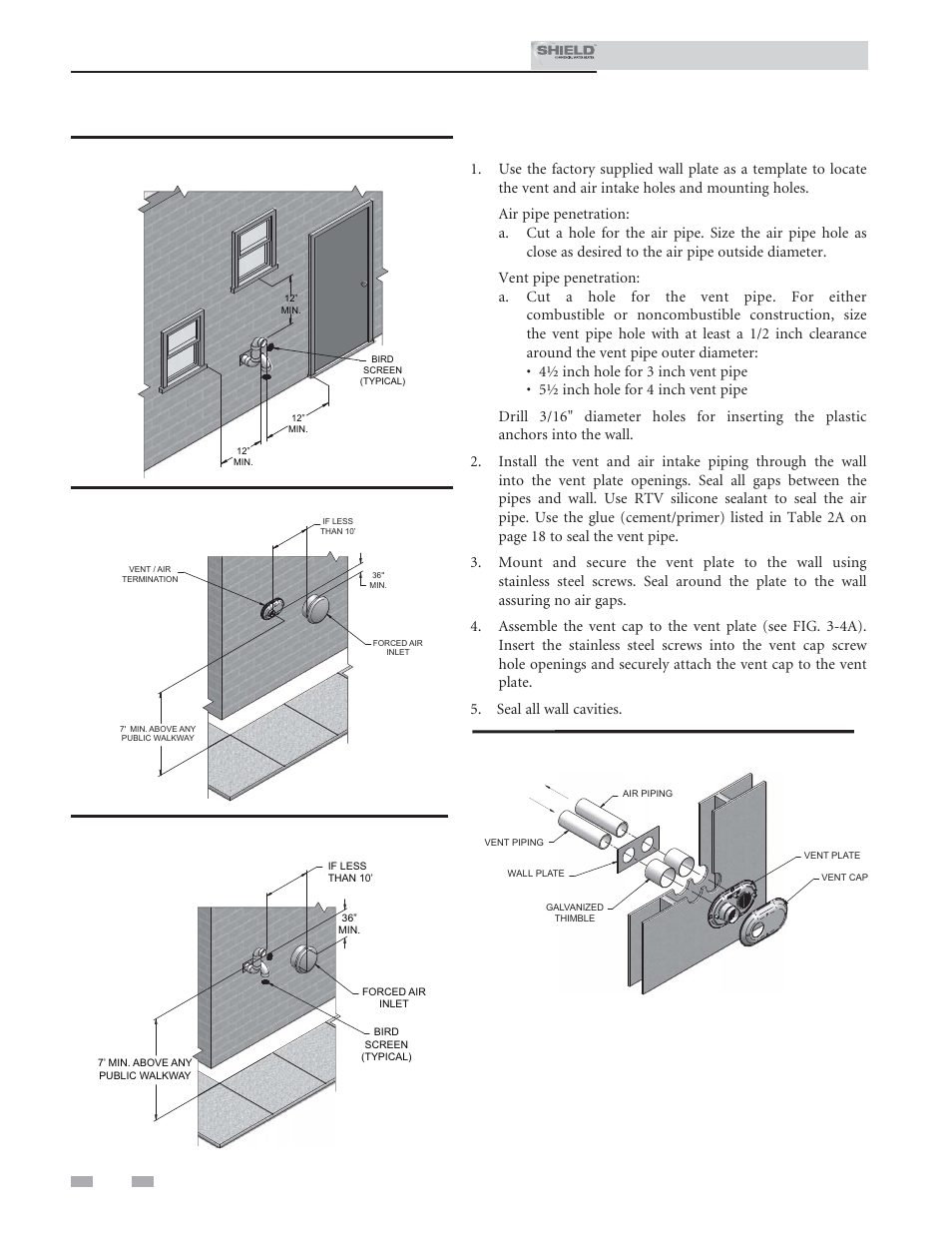 Sidewall direct venting, Prepare wall penetrations, Installation & service manual | Lochinvar Shield SNR200-100 User Manual | Page 24 / 76