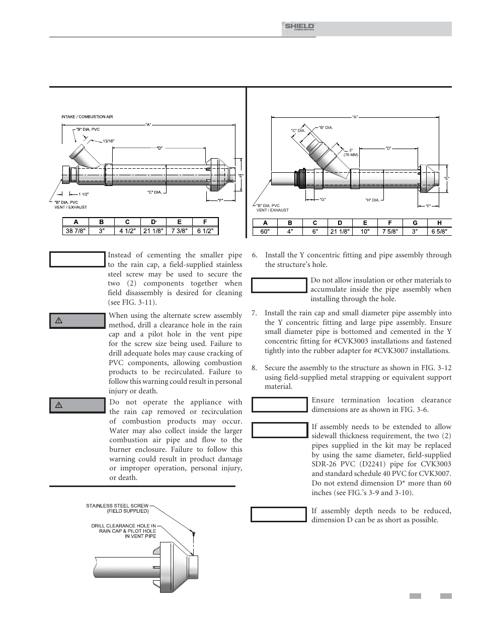 Sidewall direct venting, Sidewall termination – optional concentric vent, Installation & service manual | Lochinvar Shield SNR200-100 User Manual | Page 27 / 76