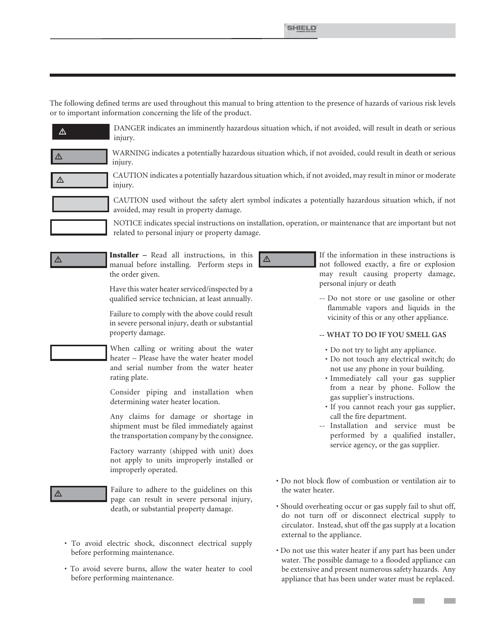 Please read before proceeding, Hazard definitions | Lochinvar Shield SNR200-100 User Manual | Page 3 / 76