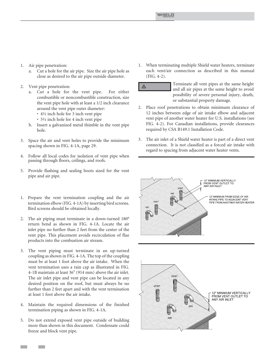 Vertical direct venting, Vent/air termination – vertical | Lochinvar Shield SNR200-100 User Manual | Page 30 / 76