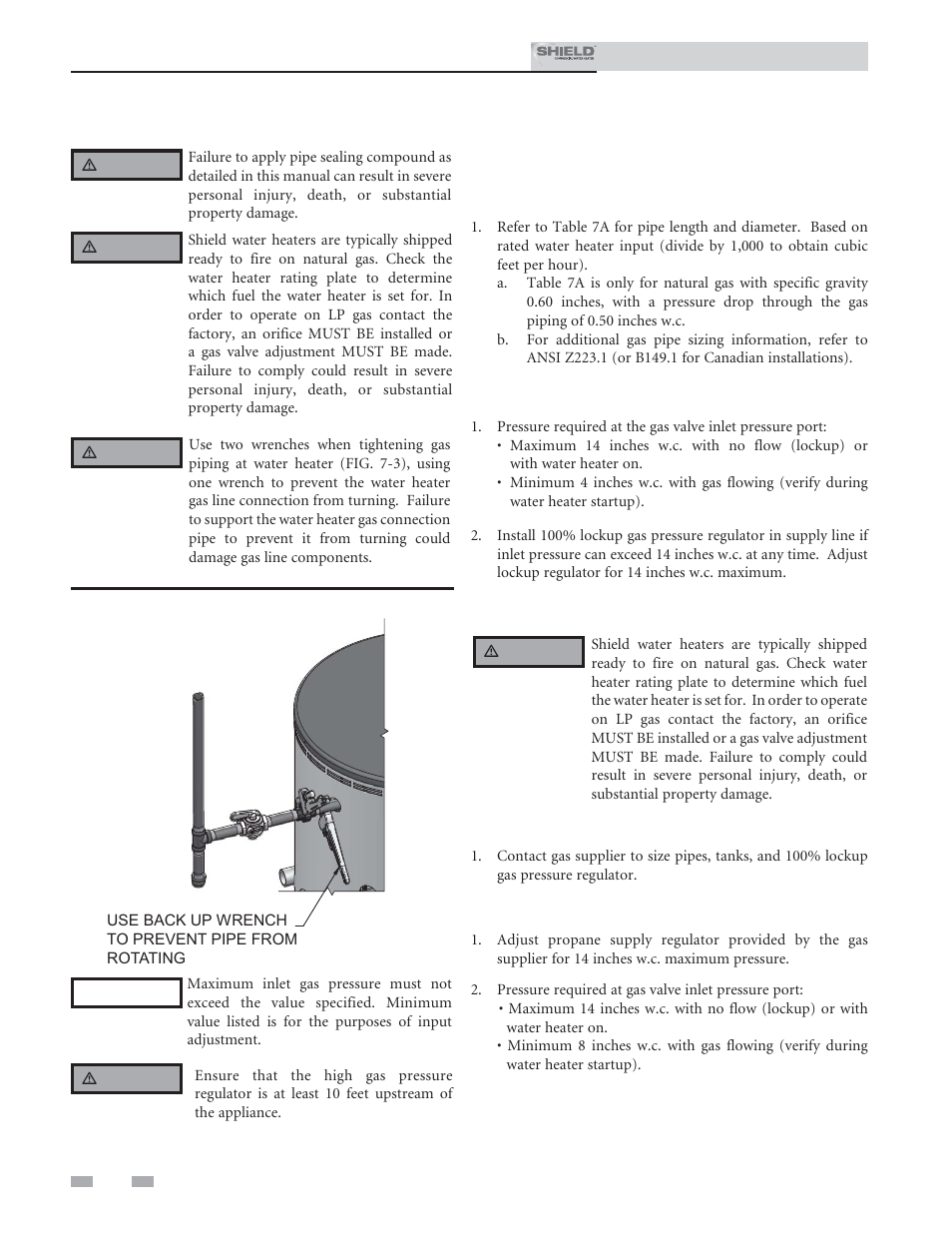 Gas connections, Natural gas, Propane gas | Lochinvar Shield SNR200-100 User Manual | Page 40 / 76