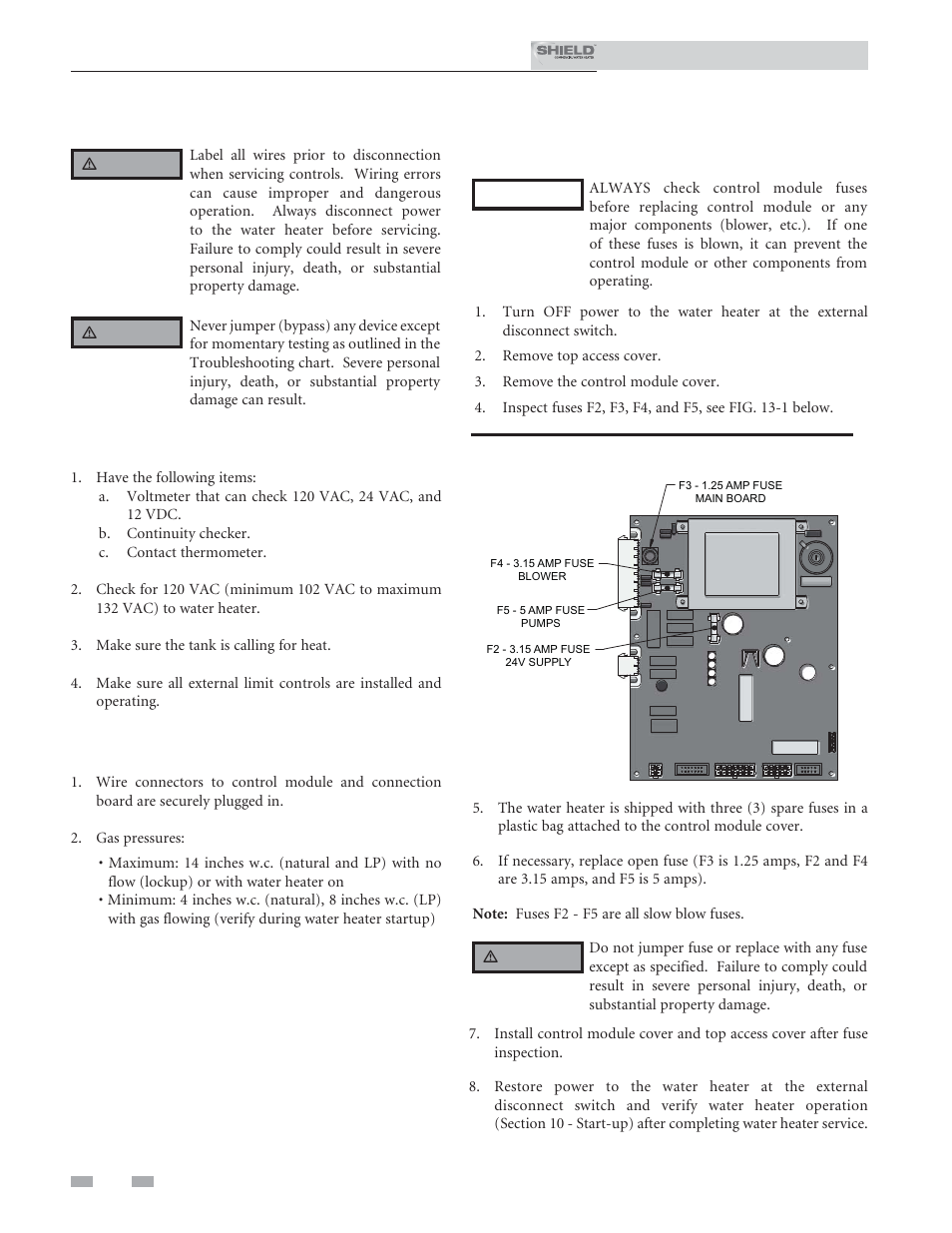 Troubleshooting, Before troubleshooting, Check the following | Check control module fuses | Lochinvar Shield SNR200-100 User Manual | Page 62 / 76