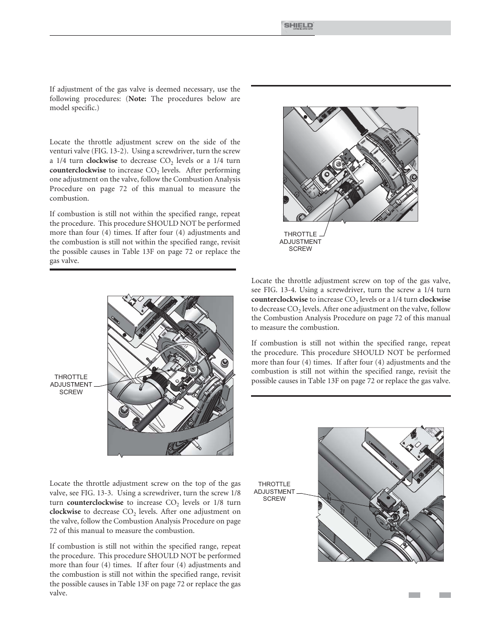 Troubleshooting, Gas valve adjustment procedure | Lochinvar Shield SNR200-100 User Manual | Page 73 / 76