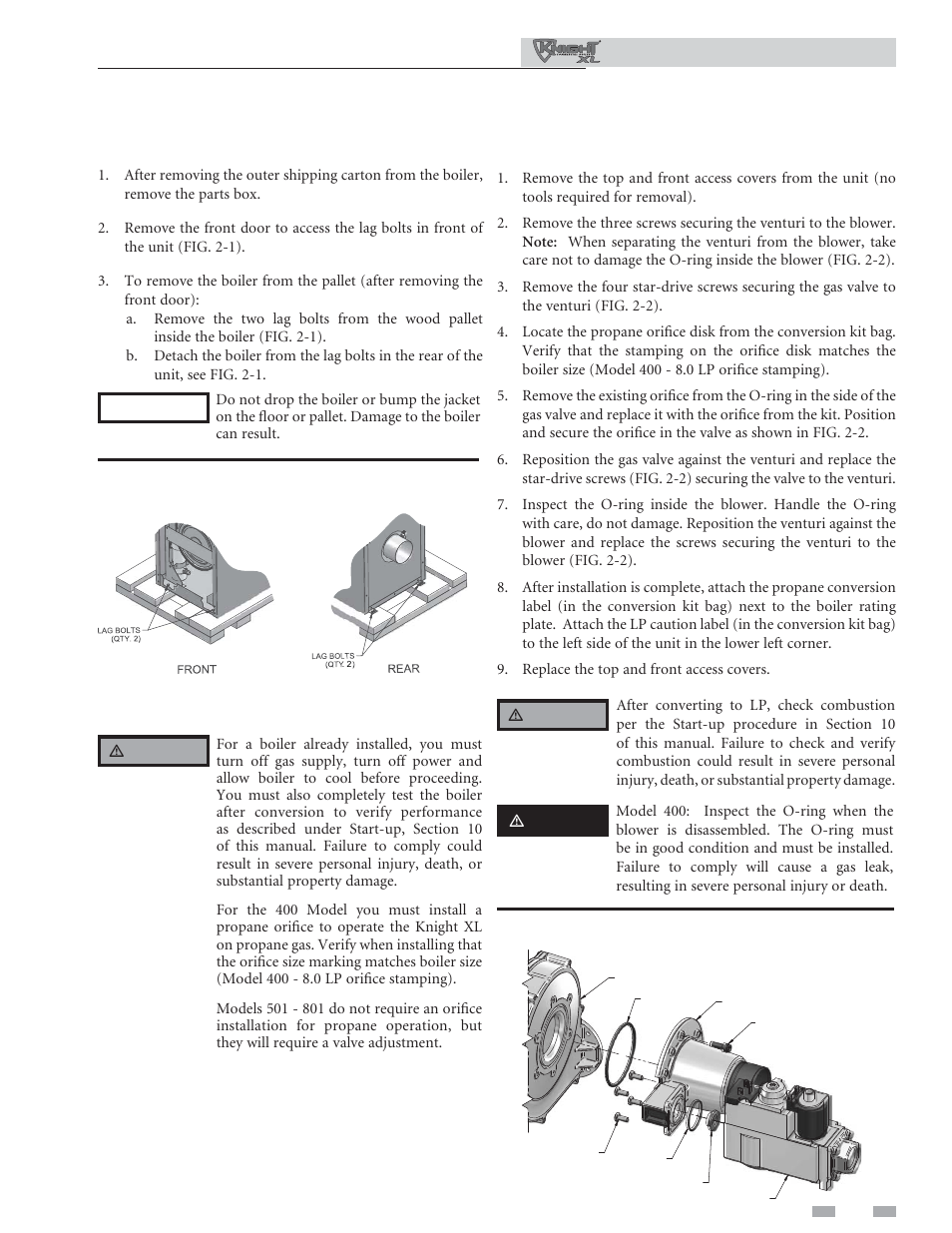 Prepare boiler | Lochinvar KNIGHT XL 801 User Manual | Page 13 / 80