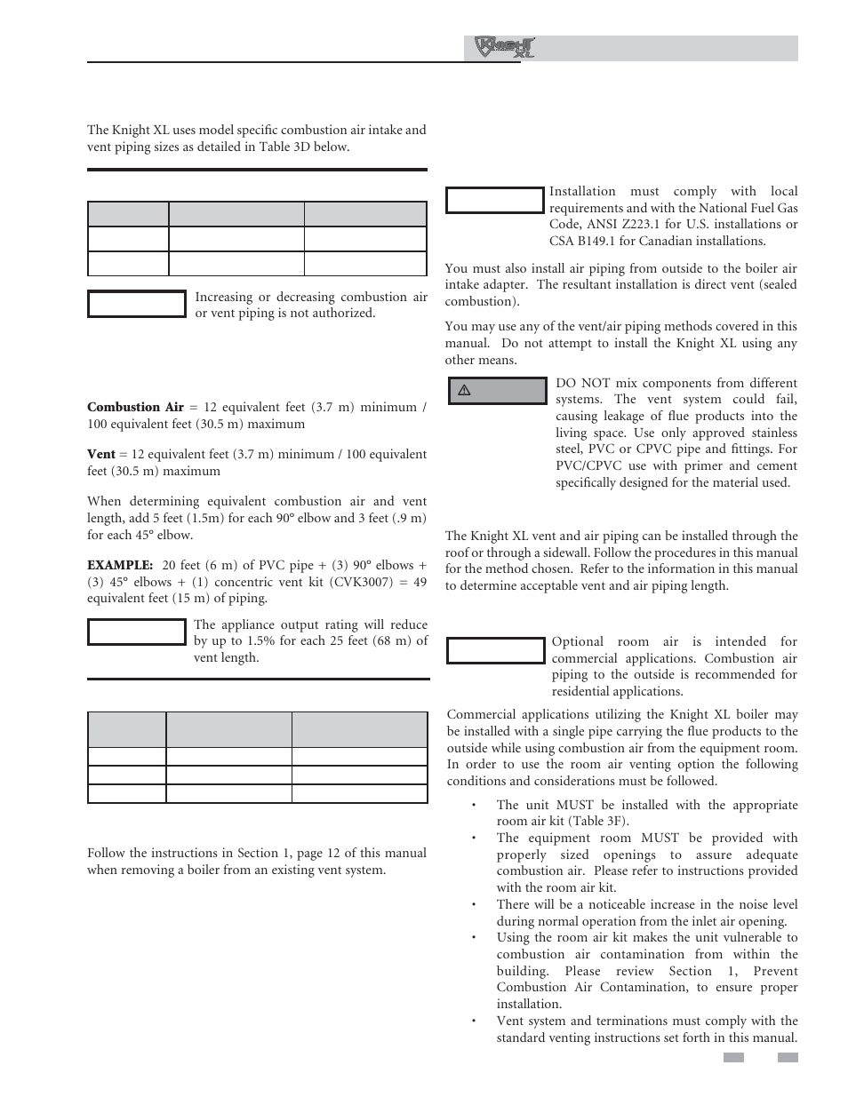 General, Venting, Optional room air | Lochinvar KNIGHT XL 801 User Manual | Page 21 / 80