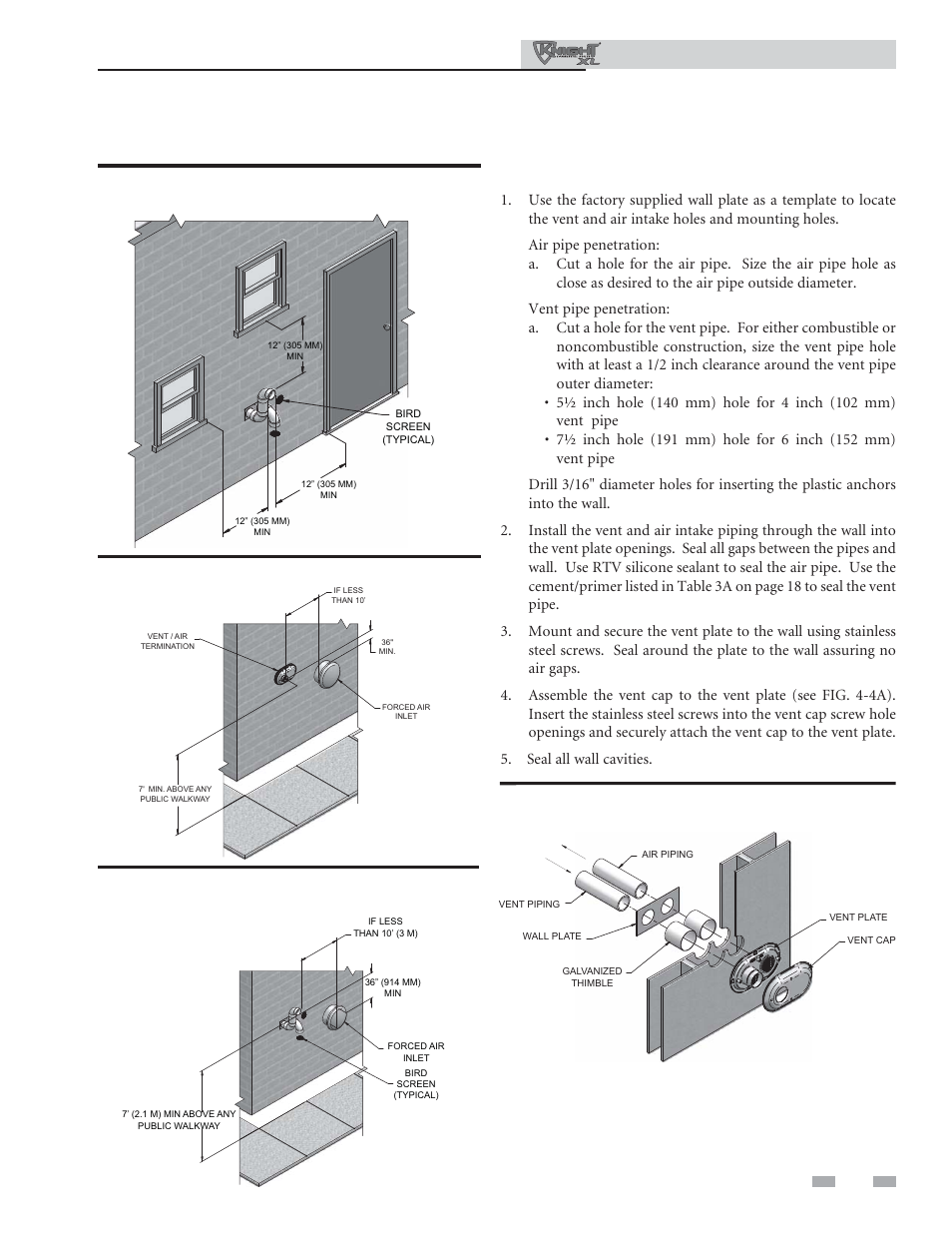 Sidewall direct venting, Vent/air termination – sidewall, Prepare wall penetrations | Installation & operation manual | Lochinvar KNIGHT XL 801 User Manual | Page 25 / 80