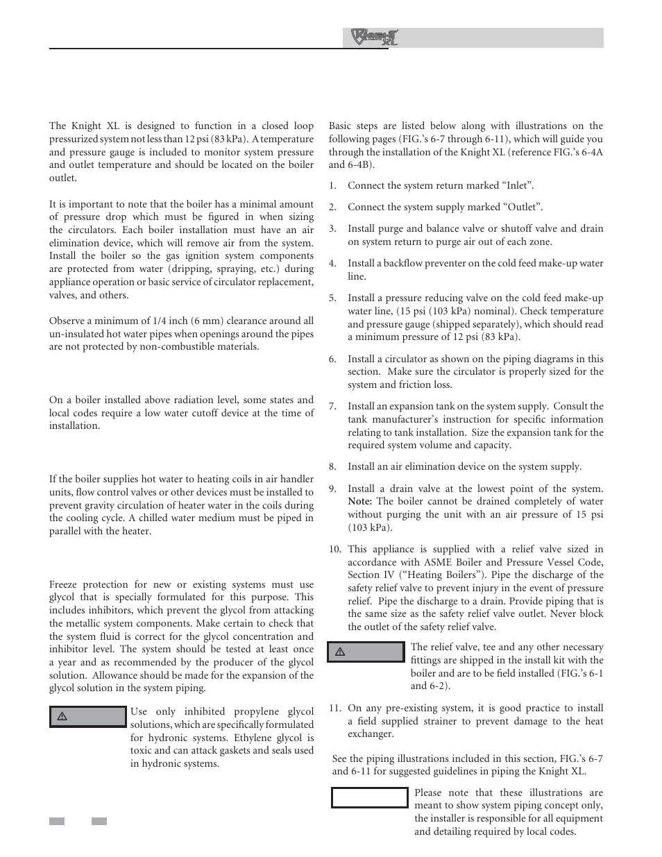 Hydronic piping | Lochinvar KNIGHT XL 801 User Manual | Page 36 / 80