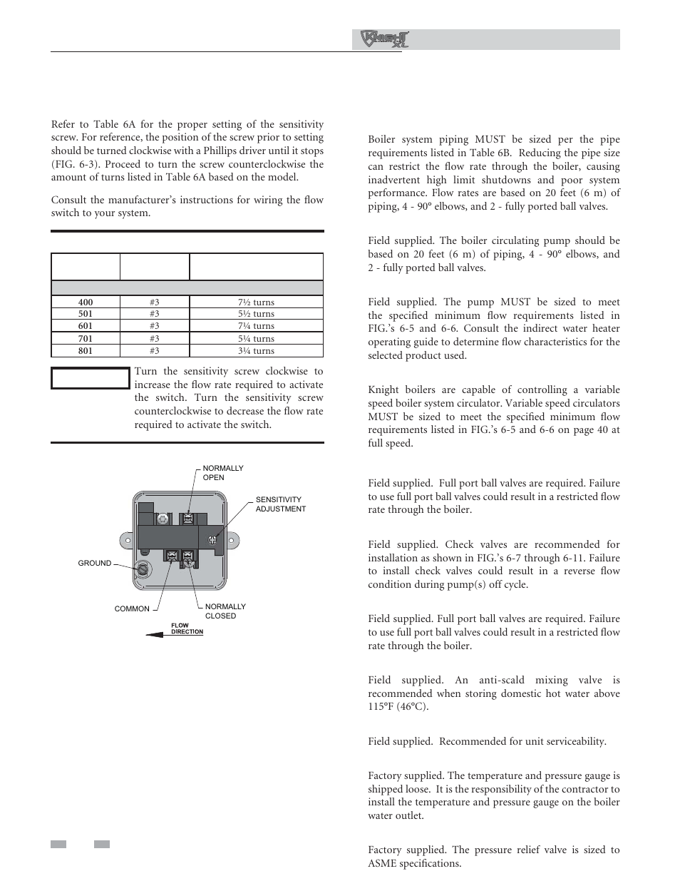 Hydronic piping | Lochinvar KNIGHT XL 801 User Manual | Page 38 / 80