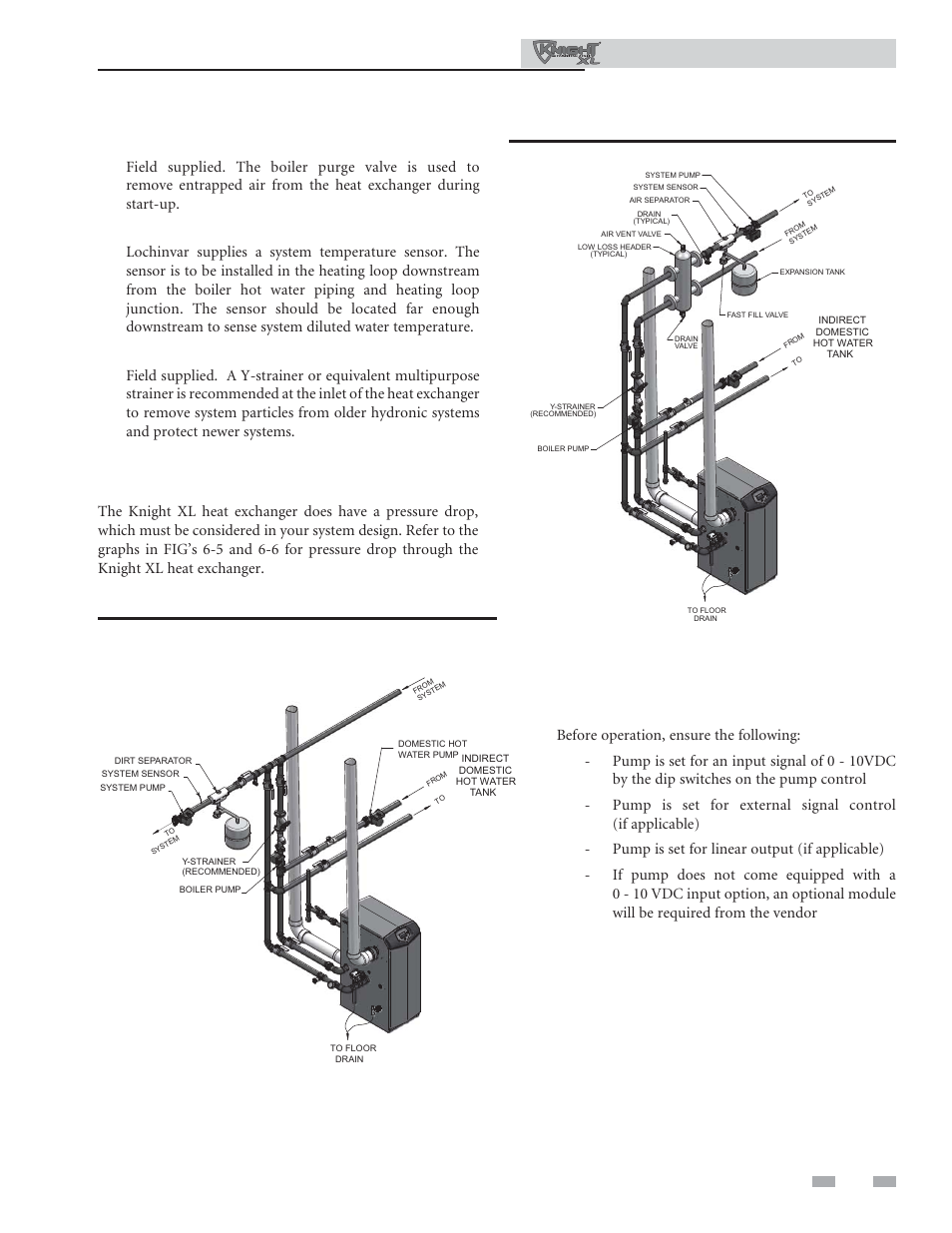 Hydronic piping, Near boiler piping connections, Circulator sizing | Variable speed pump option, Installation & operation manual | Lochinvar KNIGHT XL 801 User Manual | Page 39 / 80