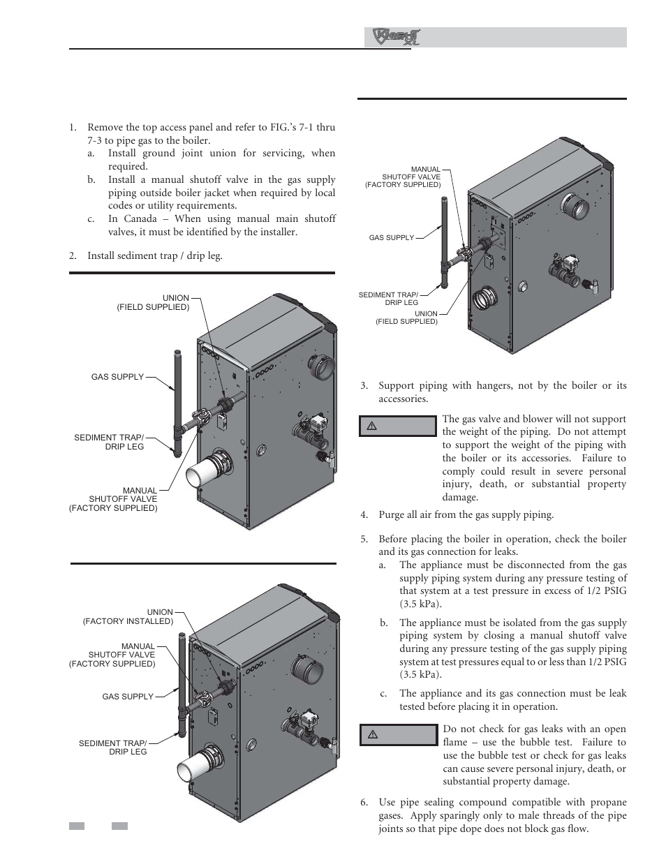 Gas connections, Connecting gas supply piping | Lochinvar KNIGHT XL 801 User Manual | Page 46 / 80