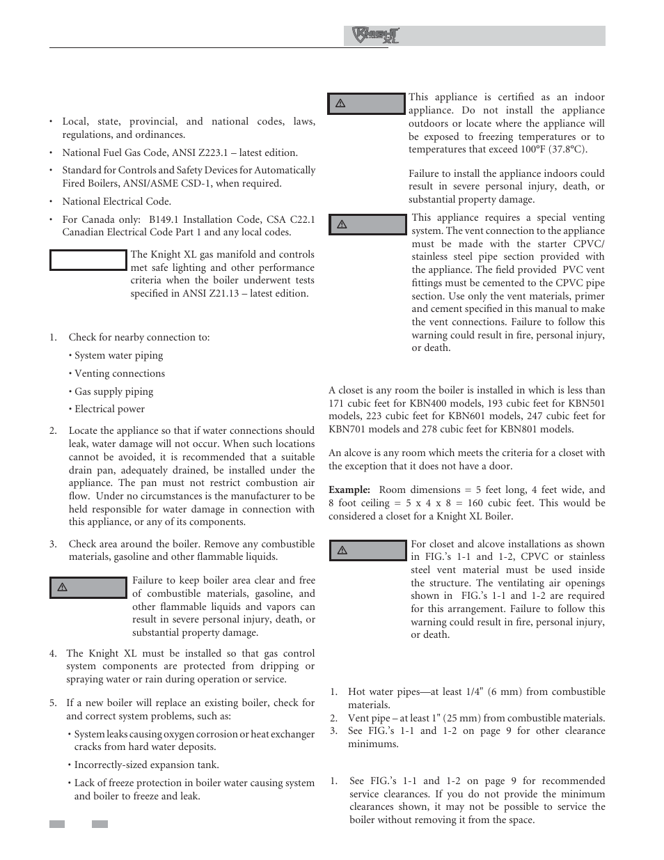 Determine boiler location | Lochinvar KNIGHT XL 801 User Manual | Page 8 / 80