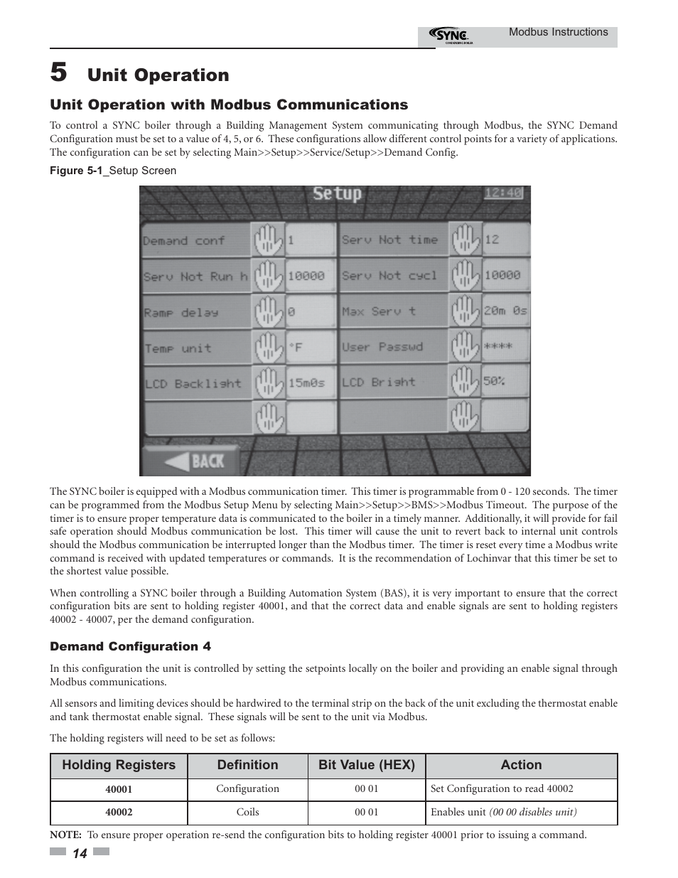 Unit operation | Lochinvar SYNC Modbus Communication 1.0- 1.3- 1.5 User Manual | Page 14 / 24