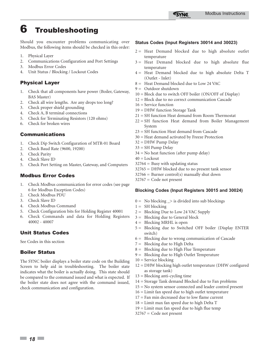 Troubleshooting | Lochinvar SYNC Modbus Communication 1.0- 1.3- 1.5 User Manual | Page 18 / 24