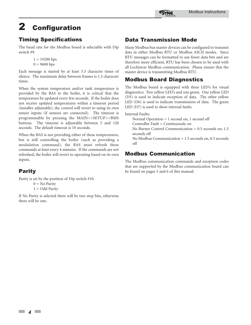 Configuration | Lochinvar SYNC Modbus Communication 1.0- 1.3- 1.5 User Manual | Page 4 / 24