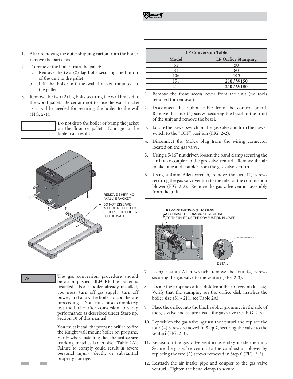 Prepare boiler | Lochinvar Knight Wall Mount Soiler 51-211 User Manual | Page 12 / 80