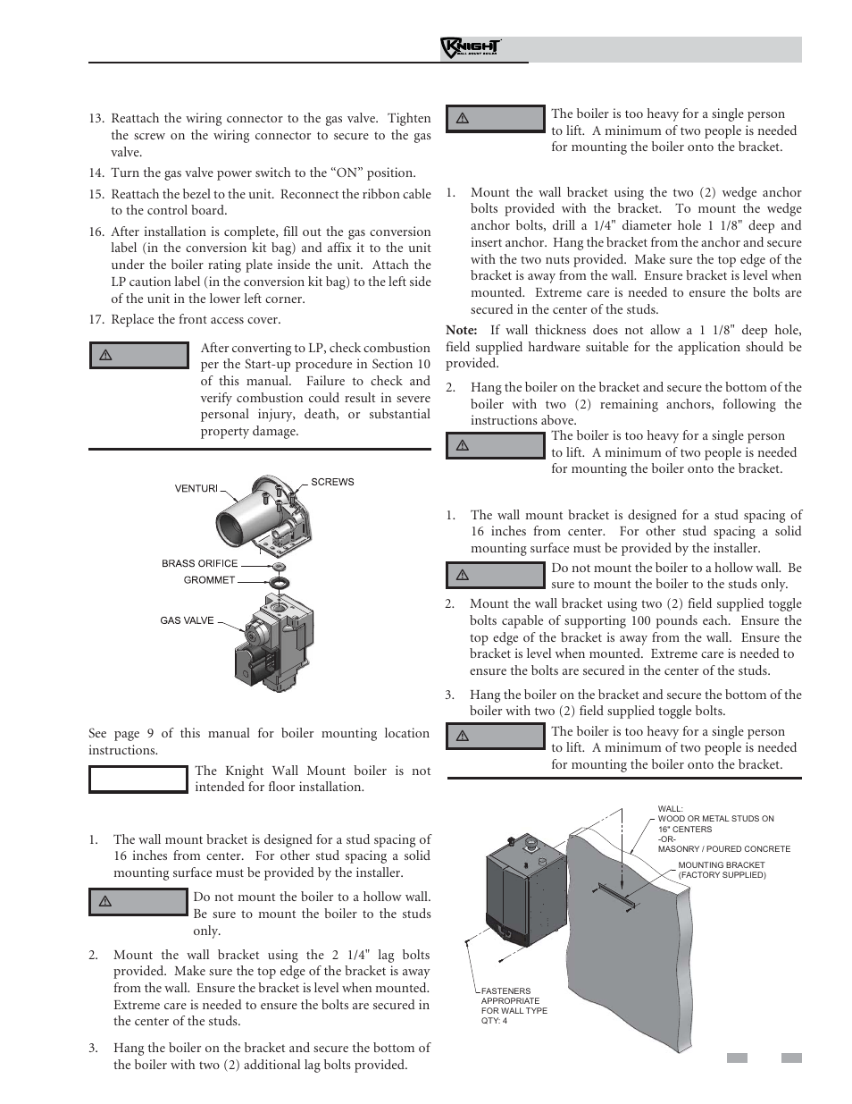 Prepare boiler | Lochinvar Knight Wall Mount Soiler 51-211 User Manual | Page 13 / 80