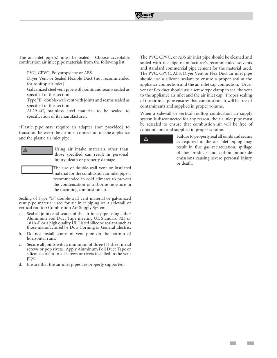 General, Venting, Materials | Lochinvar Knight Wall Mount Soiler 51-211 User Manual | Page 17 / 80