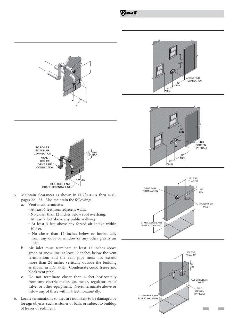 Sidewall direct venting, Vent/air termination – sidewall, Installation & operation manual | Lochinvar Knight Wall Mount Soiler 51-211 User Manual | Page 23 / 80