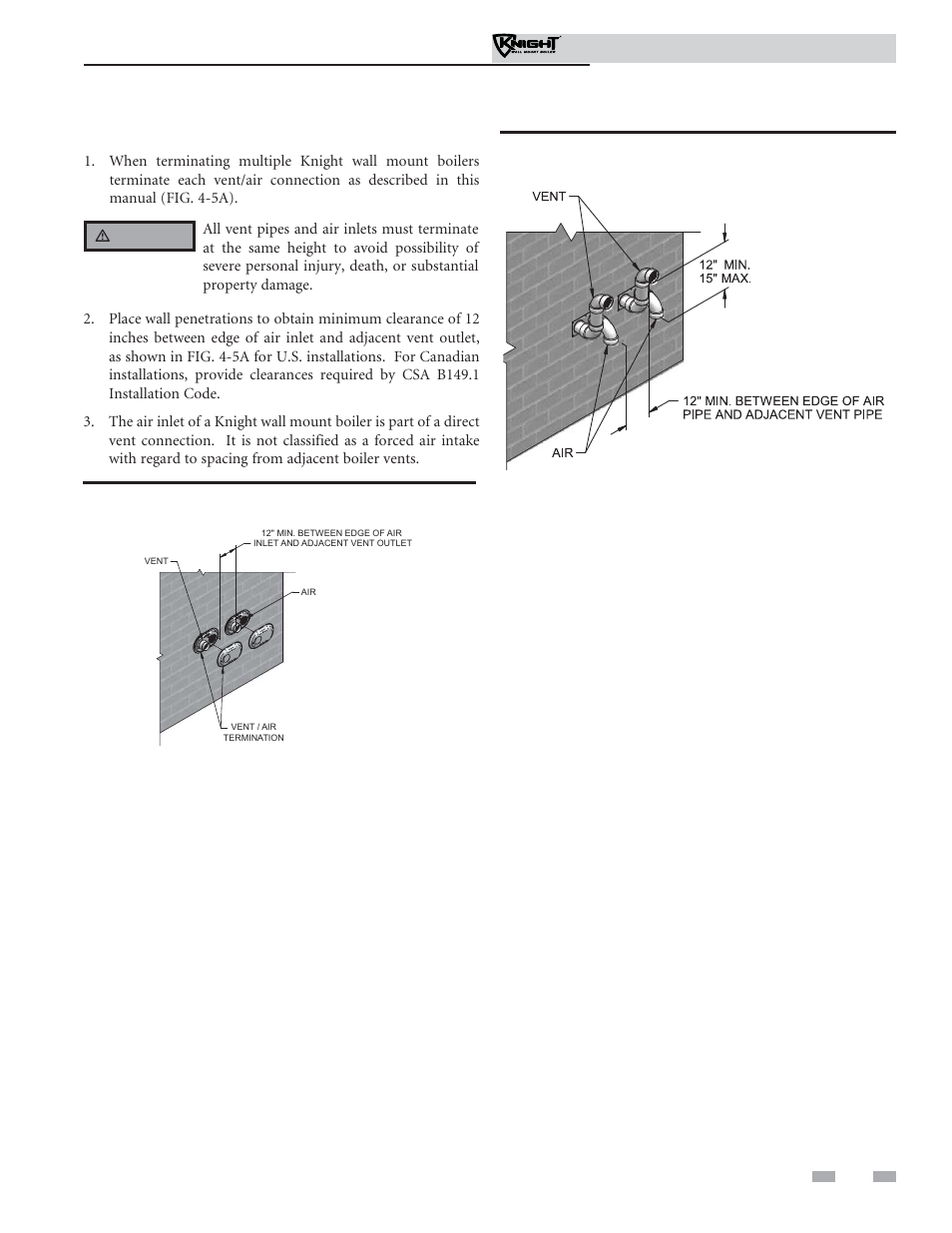 Sidewall direct venting | Lochinvar Knight Wall Mount Soiler 51-211 User Manual | Page 25 / 80