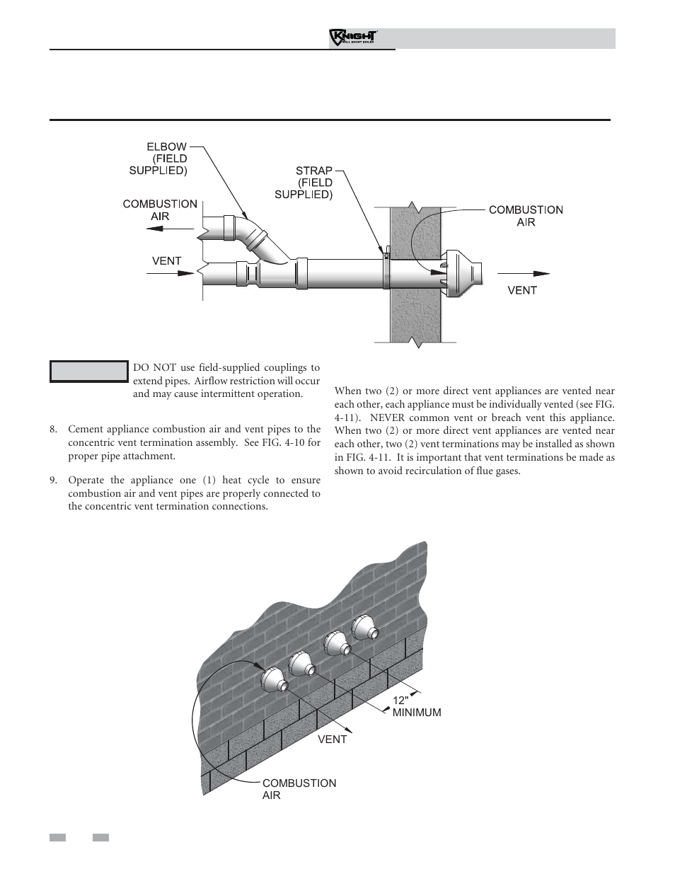 Sidewall direct venting | Lochinvar Knight Wall Mount Soiler 51-211 User Manual | Page 28 / 80