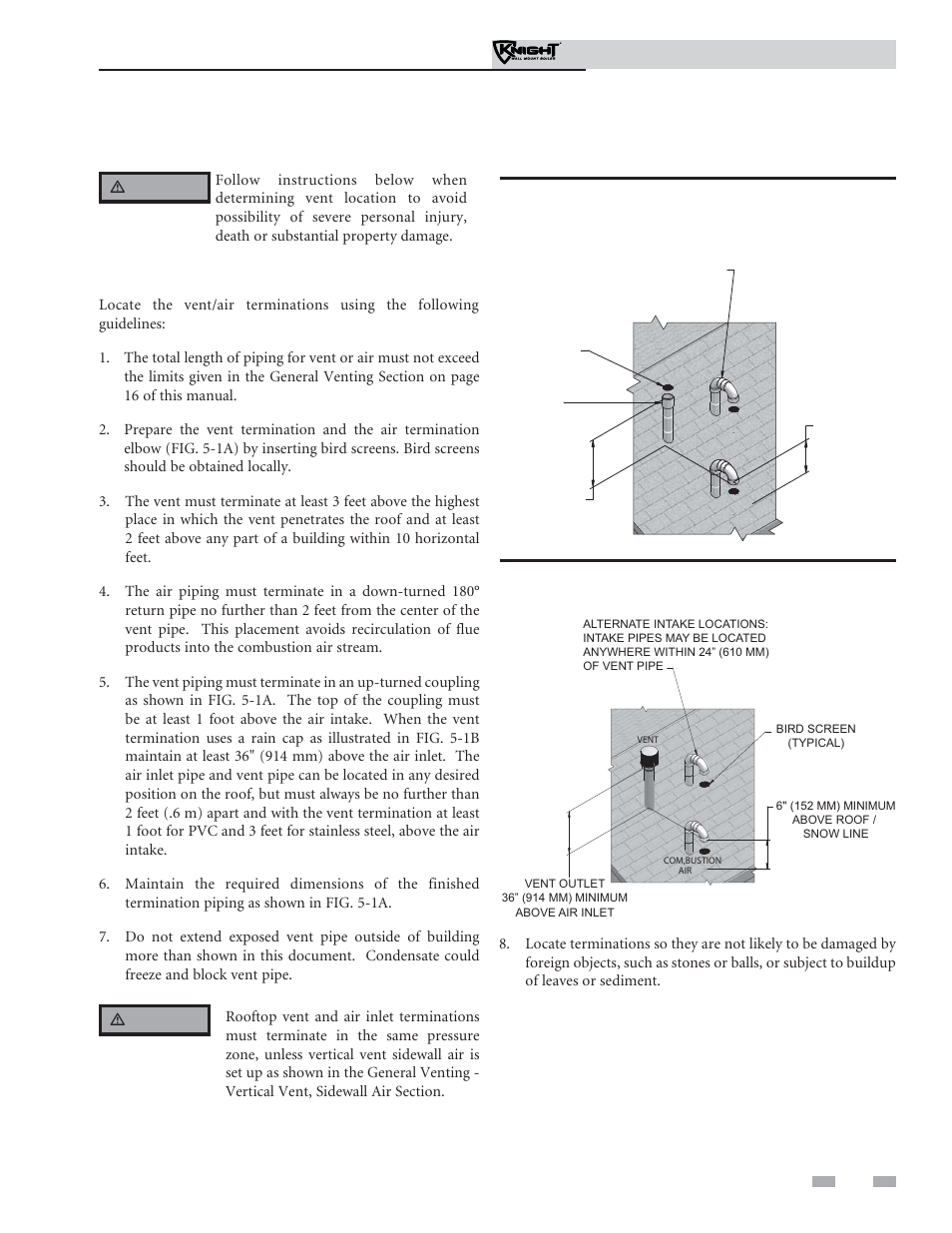 Vertical direct venting, Vent/air termination – vertical | Lochinvar Knight Wall Mount Soiler 51-211 User Manual | Page 29 / 80