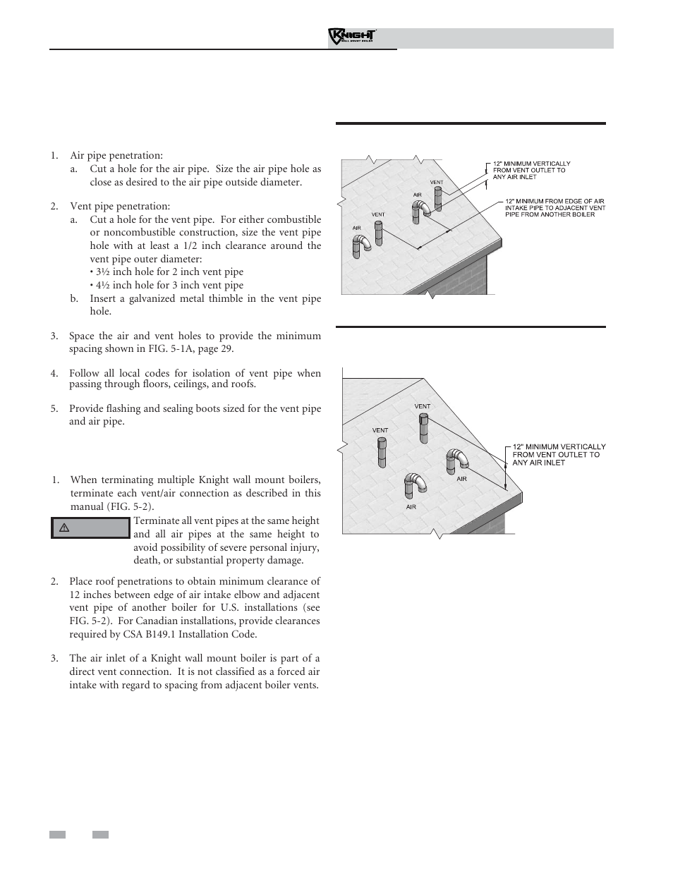 Vertical direct venting, Vent/air termination – vertical | Lochinvar Knight Wall Mount Soiler 51-211 User Manual | Page 30 / 80