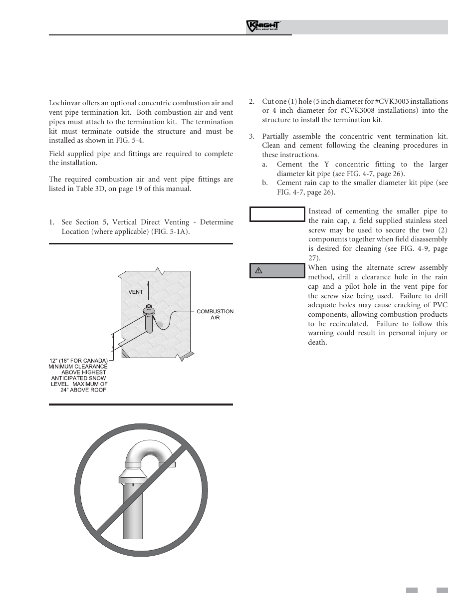 Vertical direct venting, Vertical termination – optional concentric vent | Lochinvar Knight Wall Mount Soiler 51-211 User Manual | Page 31 / 80