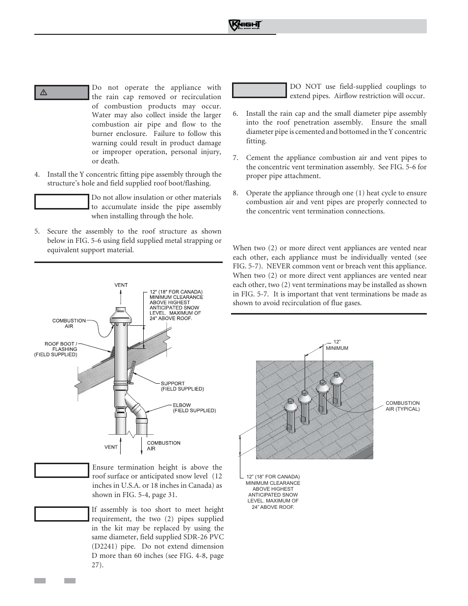 Vertical direct venting, Vertical termination – optional concentric vent | Lochinvar Knight Wall Mount Soiler 51-211 User Manual | Page 32 / 80