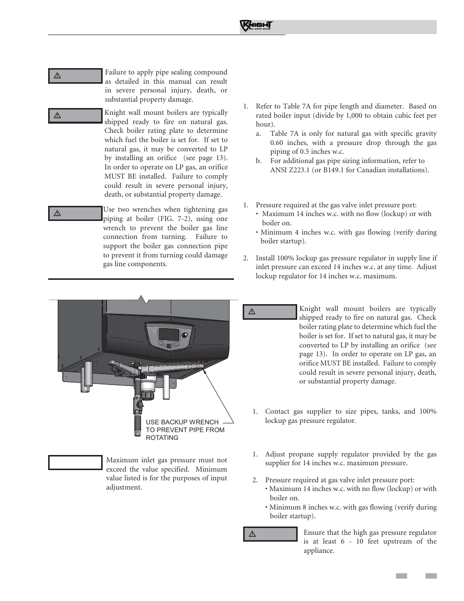 Gas connections, Natural gas, Propane gas | Lochinvar Knight Wall Mount Soiler 51-211 User Manual | Page 49 / 80