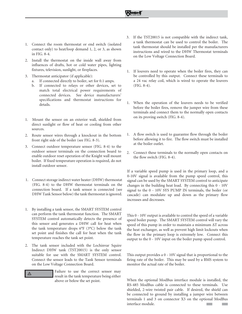 Field wiring, Thermostat, Outdoor temperature sensor | Dhw thermostat, Louver relay, Louver proving switch, Flow switch, Dhw tank sensor, Variable speed system pump, Boiler pump speed output | Lochinvar Knight Wall Mount Soiler 51-211 User Manual | Page 53 / 80