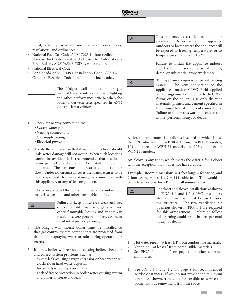 Determine boiler location | Lochinvar Knight Wall Mount Soiler 51-211 User Manual | Page 7 / 80