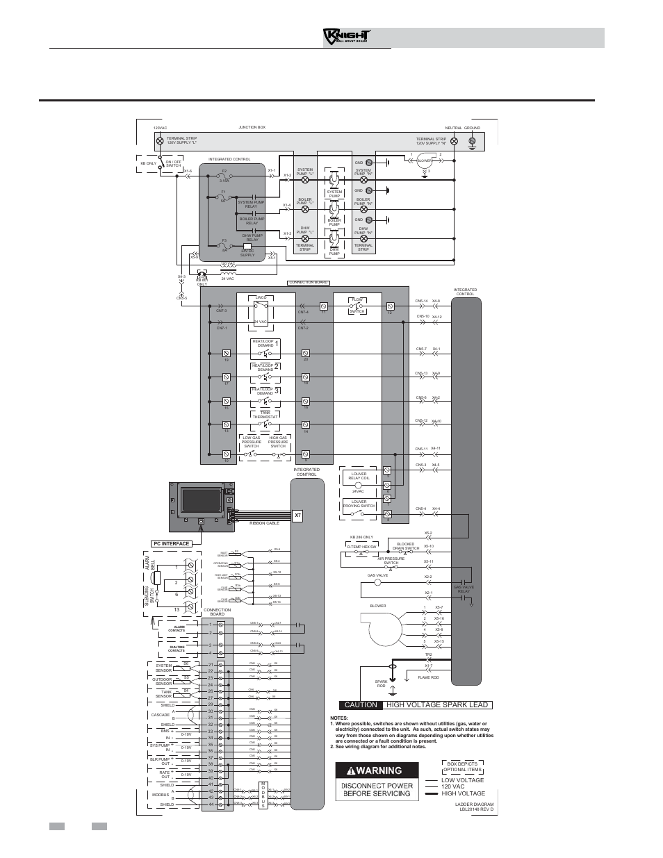 Diagrams, Installation & operation manual, Figure 13-1 ladder diagram | Caution high voltage spark lead | Lochinvar Knight Wall Mount Soiler 51-211 User Manual | Page 78 / 80