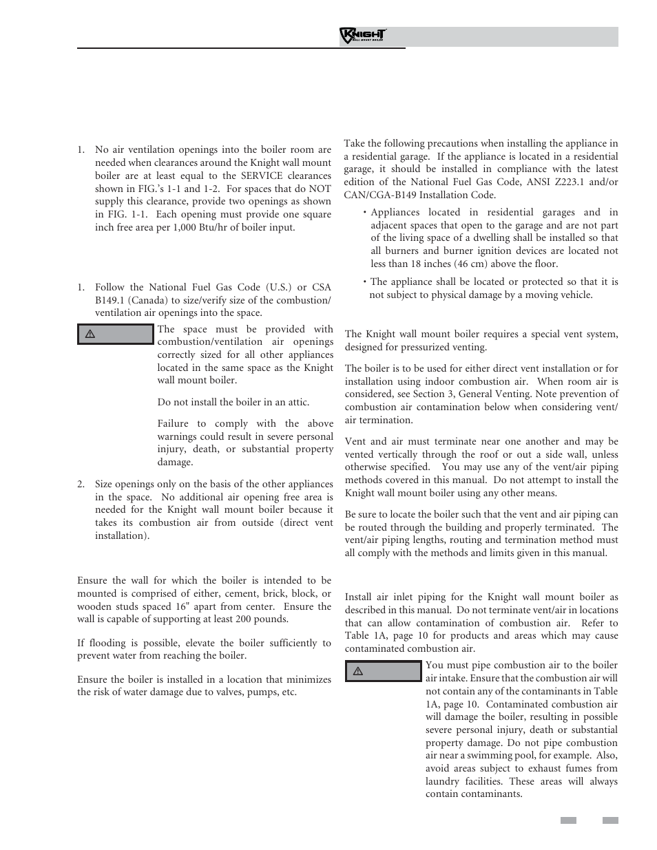 Determine boiler location | Lochinvar Knight Wall Mount Soiler 51-211 User Manual | Page 9 / 80