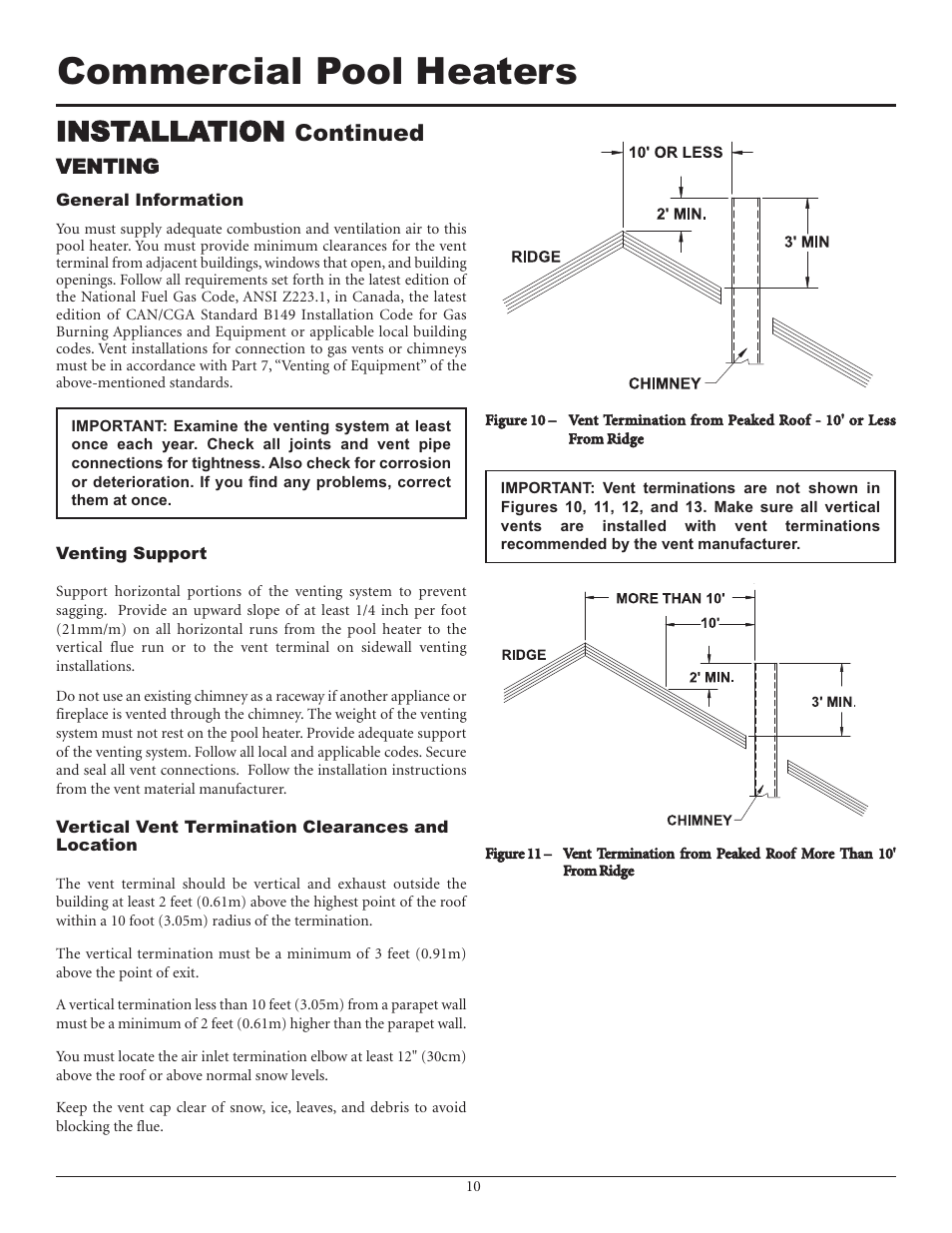 Commercial pool heaters, Installation, Continued | Lochinvar F0600187510 User Manual | Page 10 / 60