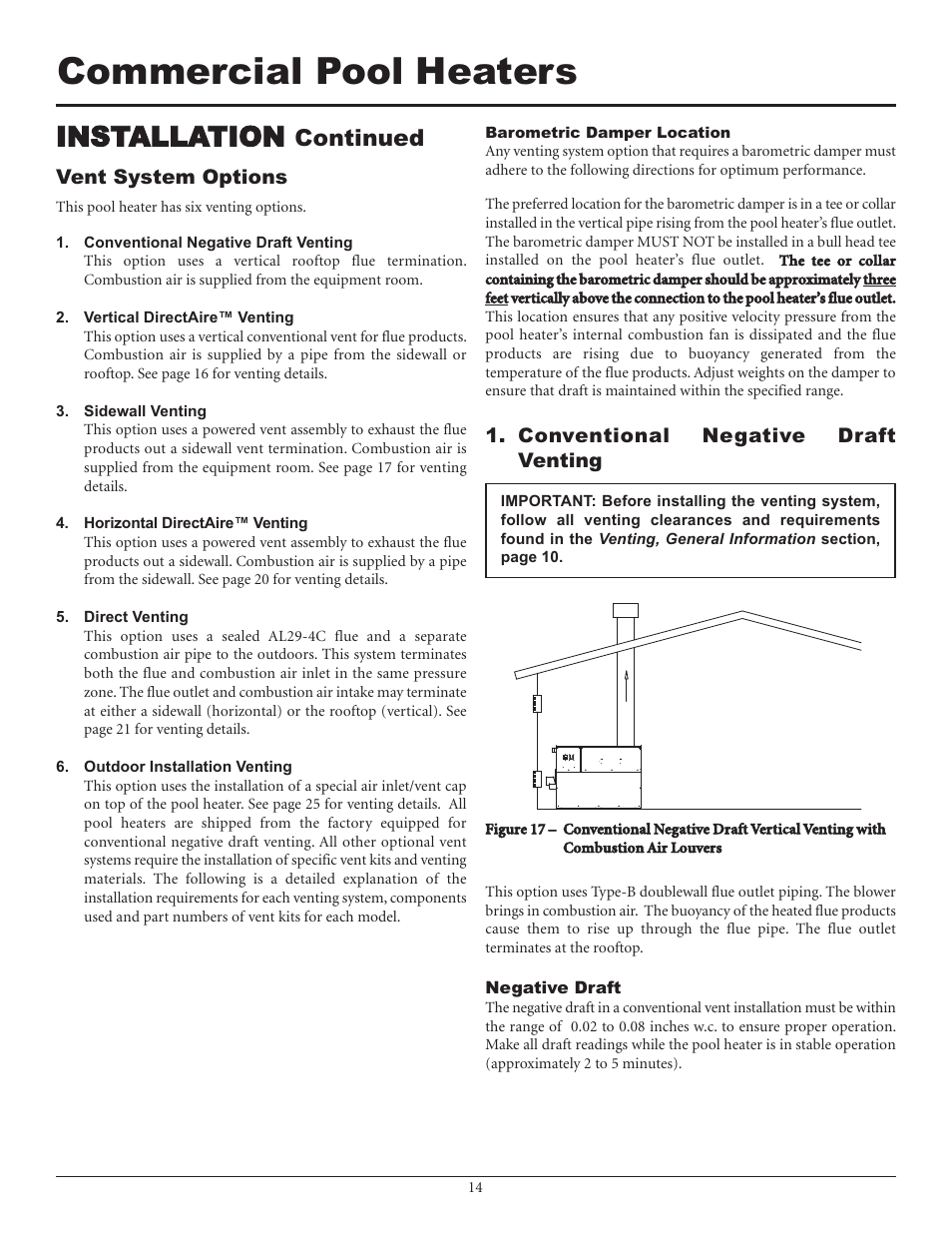 Commercial pool heaters, Installation, Continued | Lochinvar F0600187510 User Manual | Page 14 / 60