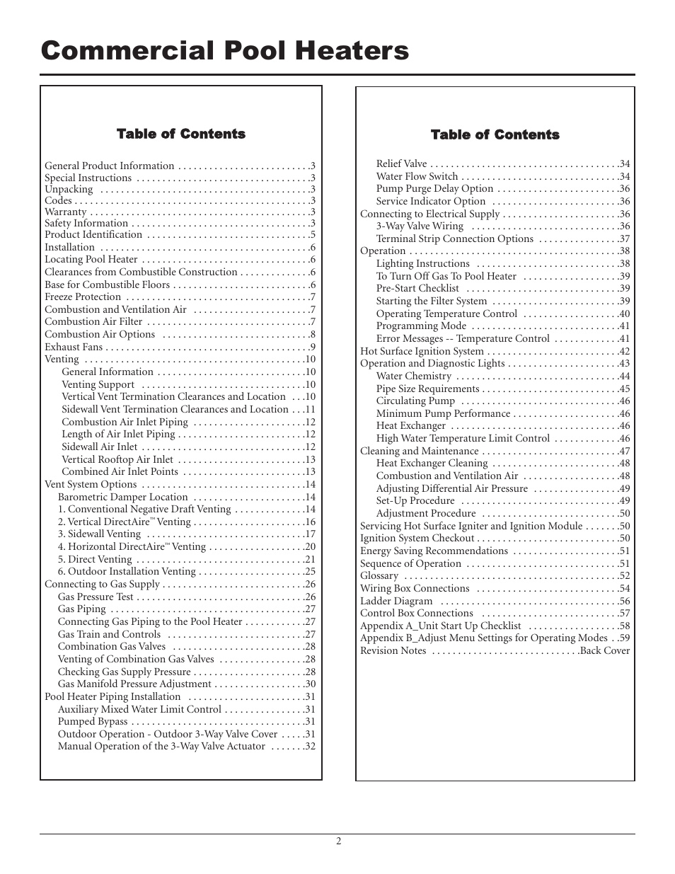 Commercial pool heaters | Lochinvar F0600187510 User Manual | Page 2 / 60