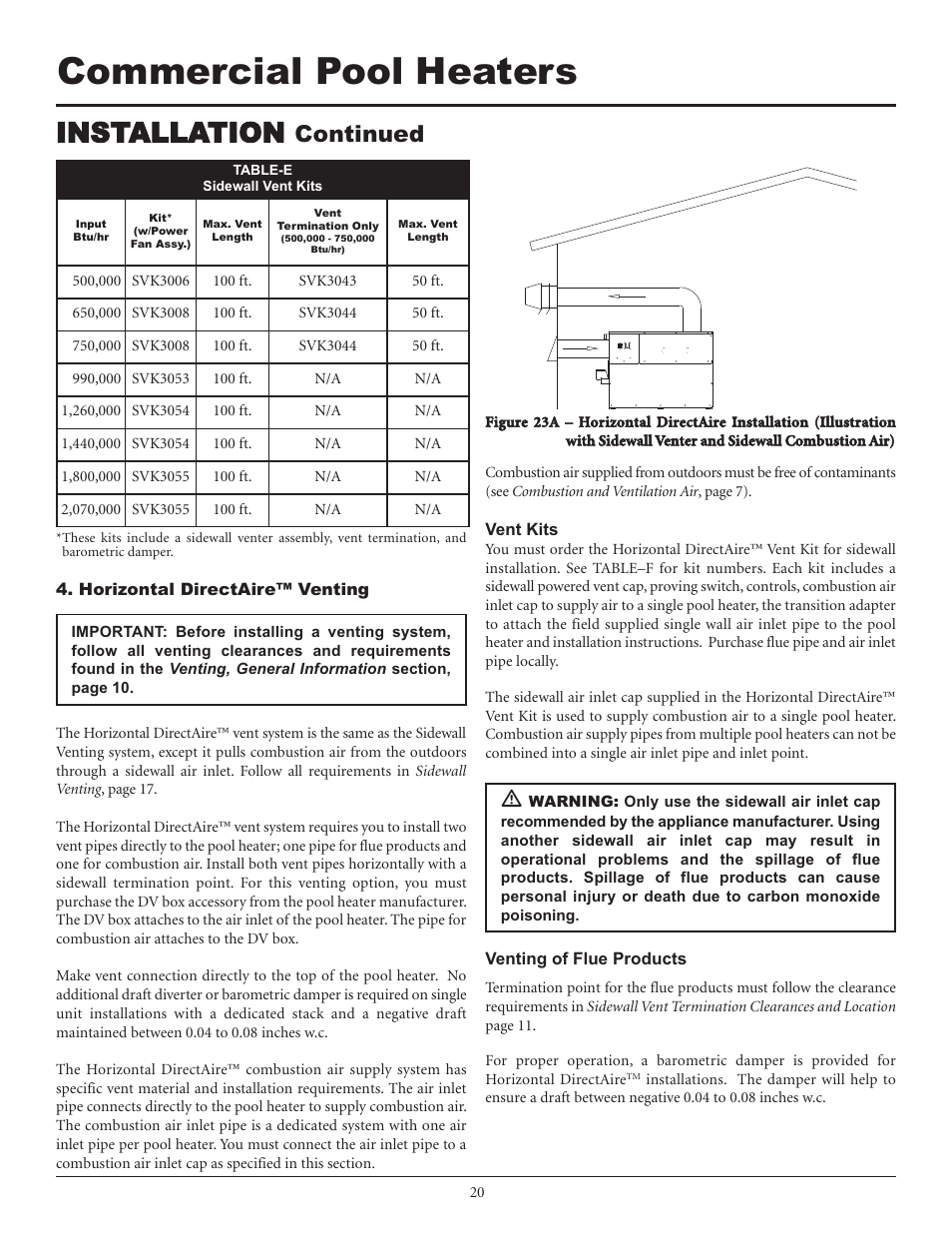 Commercial pool heaters, Installation, Continued | Lochinvar F0600187510 User Manual | Page 20 / 60