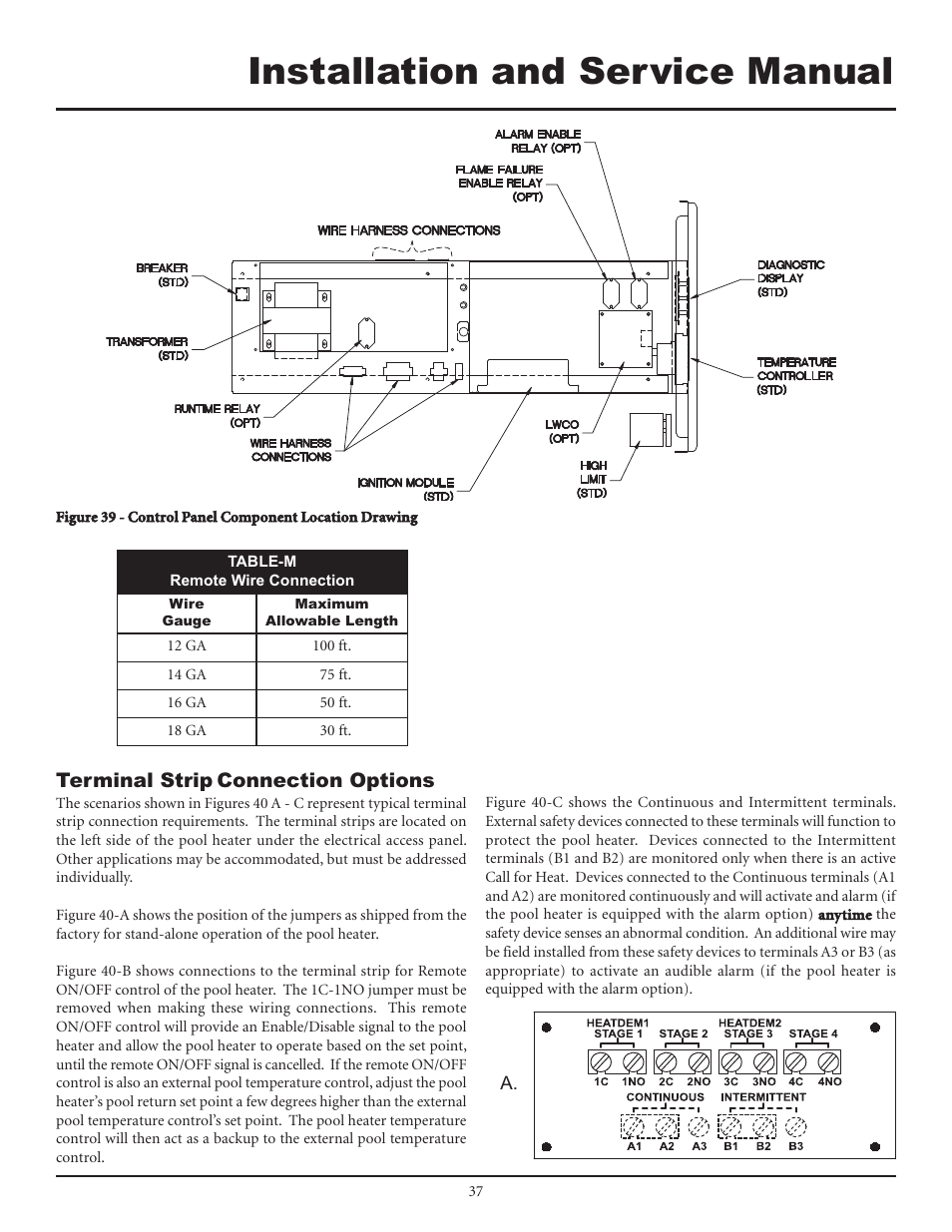 Installation and service manual, Terminal strip connection options | Lochinvar F0600187510 User Manual | Page 37 / 60