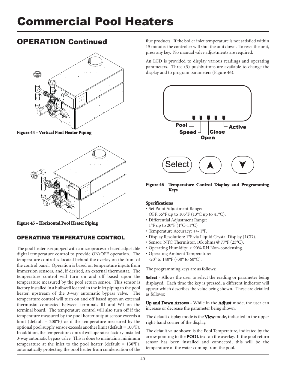 Commercial pool heaters, Operation, Continued | Lochinvar F0600187510 User Manual | Page 40 / 60
