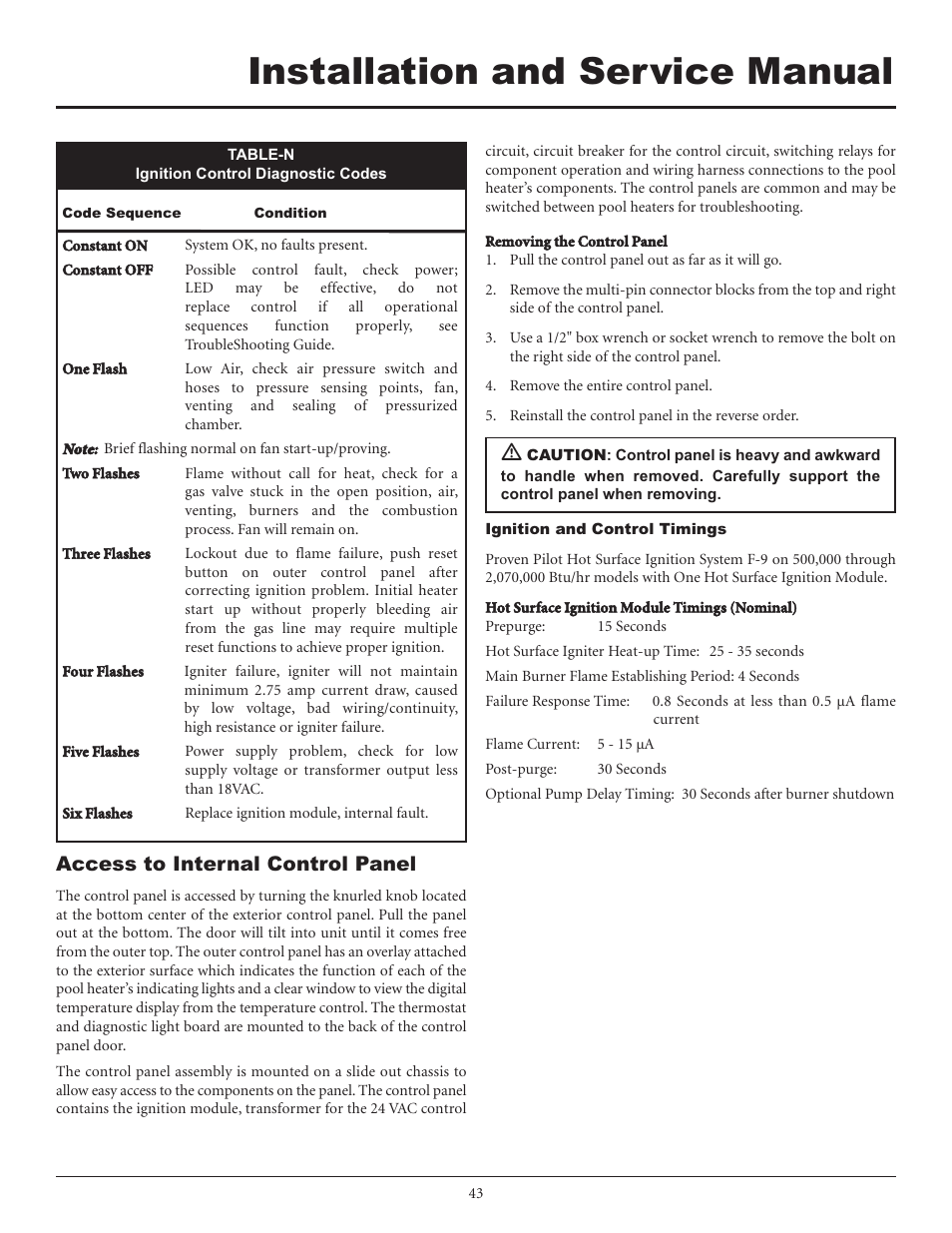 Installation and service manual, Access to internal control panel | Lochinvar F0600187510 User Manual | Page 43 / 60