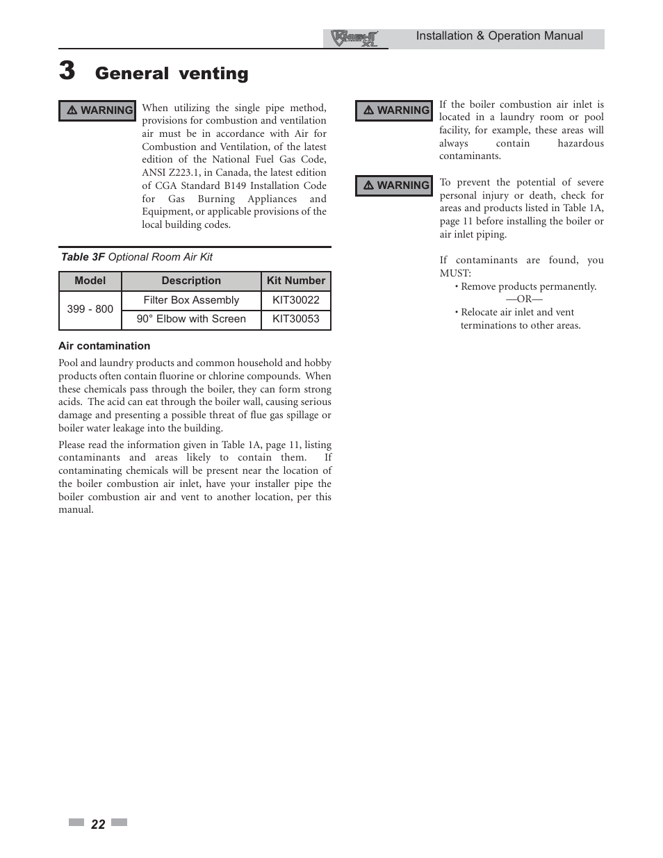 General venting | Lochinvar KNIGHT 800 User Manual | Page 22 / 76