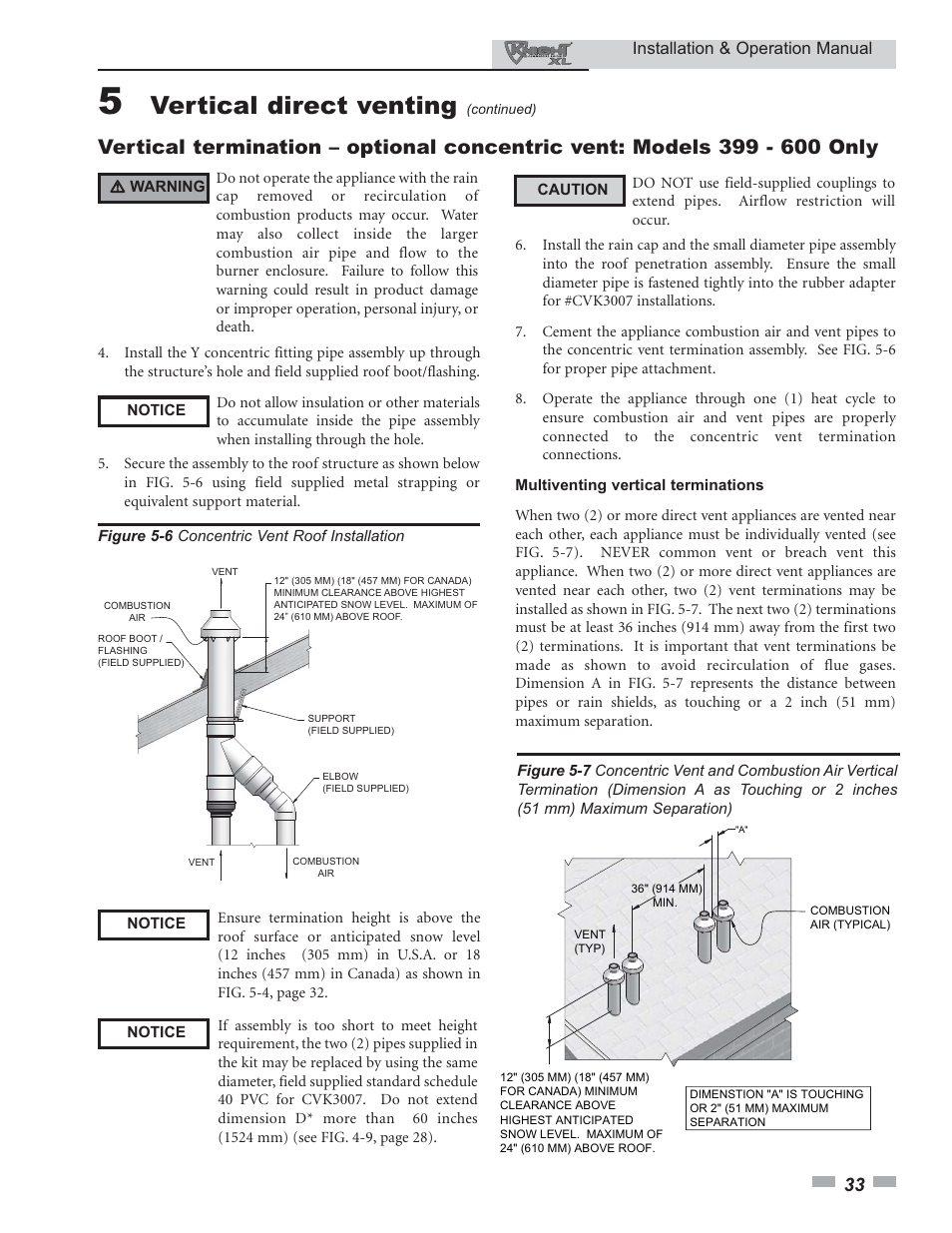 Vertical direct venting | Lochinvar KNIGHT 800 User Manual | Page 33 / 76