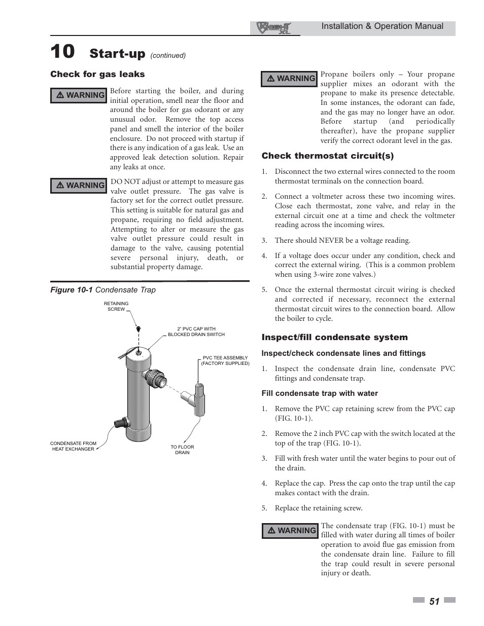 Start-up | Lochinvar KNIGHT 800 User Manual | Page 51 / 76