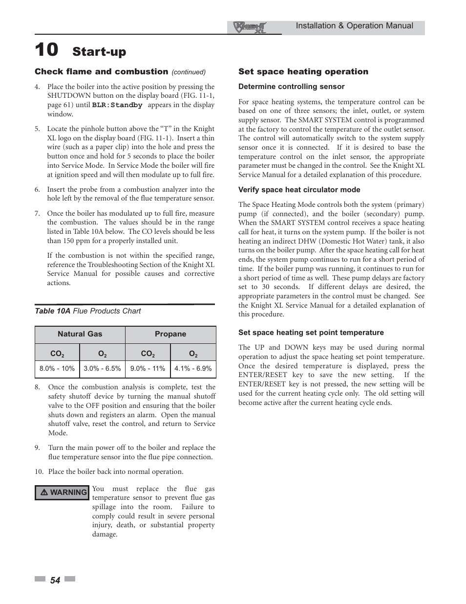 Start-up | Lochinvar KNIGHT 800 User Manual | Page 54 / 76
