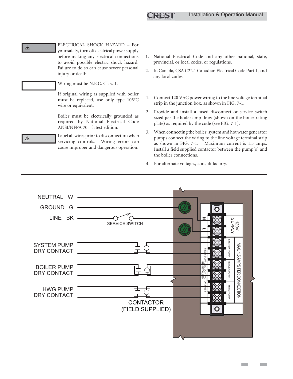 Field wiring, Installation must comply with, Line voltage connections | Contactor (field supplied), Installation & operation manual | Lochinvar Condensing Boiler 2 User Manual | Page 35 / 60